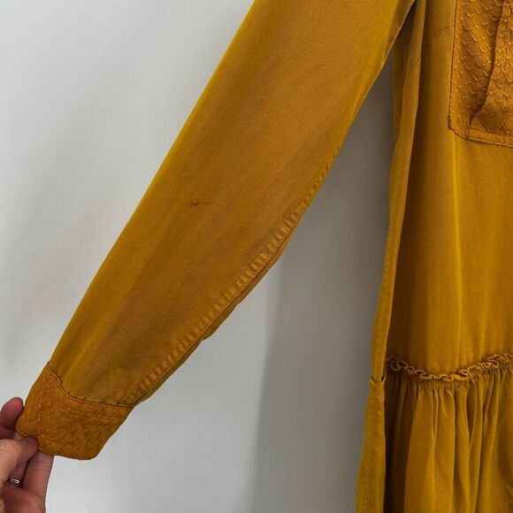 NWT ANTHROPOLOGIE Maeve Mustard Yellow Marlie Button Front Tunic Dress 4 Petite - Picture 10 of 10